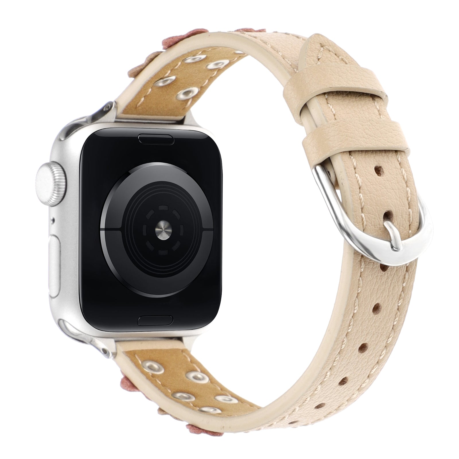 For Apple Watch Series 9 8 7 41mm / 6 5 4 SE (2022) SE (2023) SE 40mm / 3 2 1 38mm PU Watch Strap with Flower Rivets - Apricot For Apple Watch Series 9 8 7 41mm / 6 5 4 SE (2022) SE (2023) SE 40mm / 3 2 1 38mm PU Watch Strap with Flower Rivets - Apricot